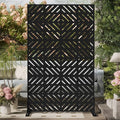 Cofar Metal Privacy Screen Outdoor 72 H×44 W -Black Freestanding Outdoor Privacy Panels with Stand Decorative Fence for Patio Deck Balcony（Striped）