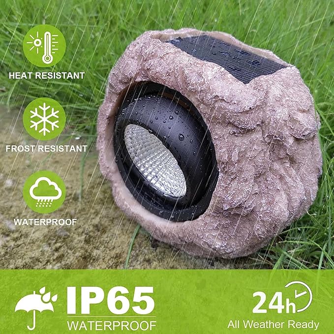 Solar Garden Rock Lights Outdoor - 2 Pack IP65 LED Waterproof Solar Spotlight Solar Powered Landscape Lights Decorative Garden Stone Lights for Pathway Walkway Yard PatioNatural