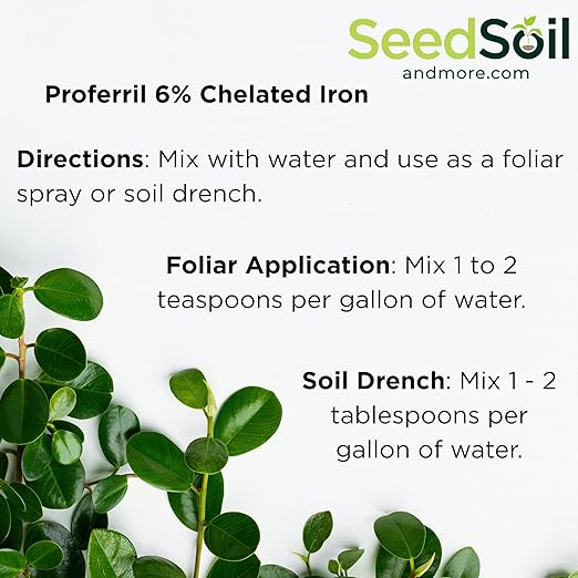 Seed Soil and More-Proferril 6% EDDHA Chelated Iron-100% Water Soluble Iron Chelate for Greener Plants - Corrects Iron Chlorosis &amp Yellow Leaves - for soils with ph Above 7 - Made in USA - 2 Pound