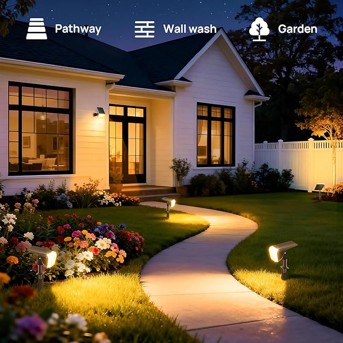 Linkind Solar Spot Lights Outdoor Waterproof IP67 60 LED Solar Flood Lights 30% High Conversion Landscape Lighting for Garden Yard Pathway (6 Pack Warm White)