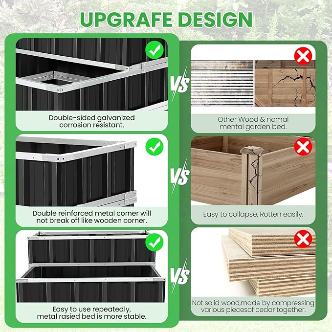 Homdox 3 Tiers Raised Garden Bed 3 Installation Methods for DIY Large Metal Planter Box with Gloves and Reinforced Frame for Deep-Rooted Plants Vegetables Flowers 52x 36x 24Garden Boxes Outdoor