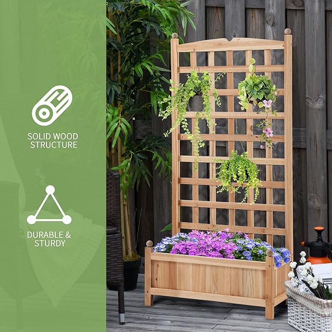 23.5x11.5x49.25 Sturdy Heavy-Duty Robust Premium Durable Quality Eco-Friendly Weatherproof Strong Solid Wooden Solid Garden Trellis Raised Bed Natural Finish