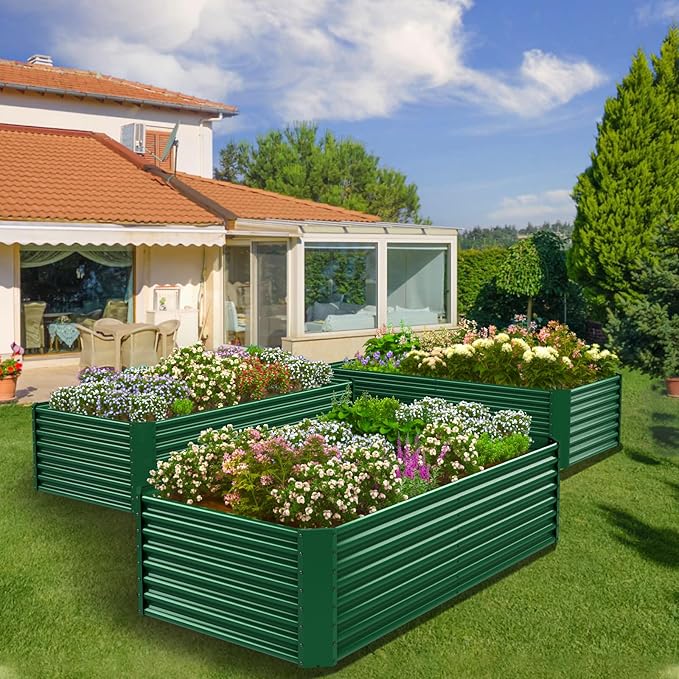 FRIZIONE 8FT(L)×4FT(W)×2FT(H) Raised Garden Bed Outdoor for Flower Garden Planter Box for Vegetable Raised Garden Beds for Herb Succulent Dark Green