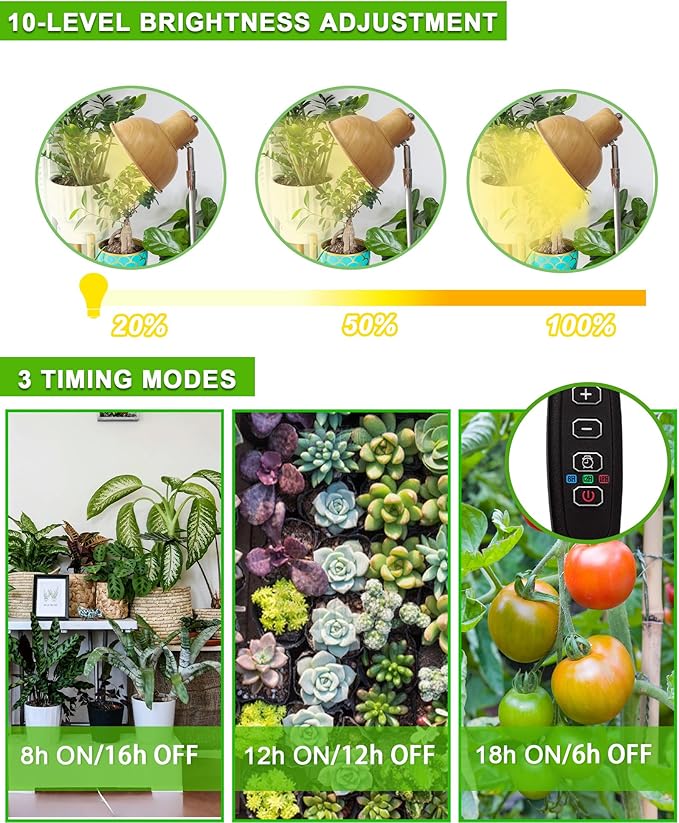 yadoker Plant Grow Light for Indoor Plant Aluminum Wood Grain LED Grow LightElevating Plant LampHeight AdjustableAutomatic Timer with 8/12/18Hours10-Level BrightnessIdeal for Large Plant Grow