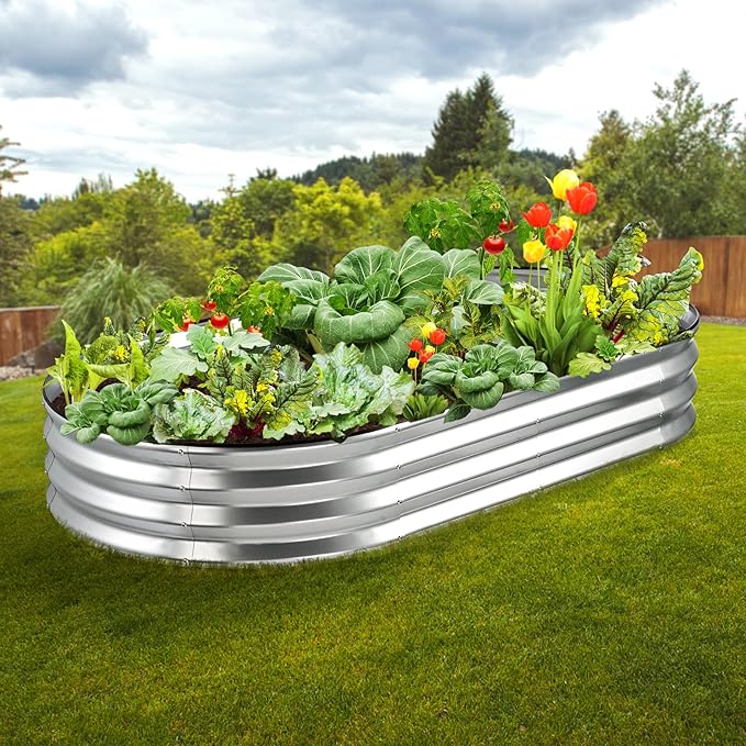 VEVOR Raised Garden Bed 71.9 x 36.4 x 11 inch Galvanized Metal Planter Box Outdoor Planting Boxes with Open Base for Growing Flowers/Vegetables/Herbs in Backyard/Garden/Patio/Balcony Silver