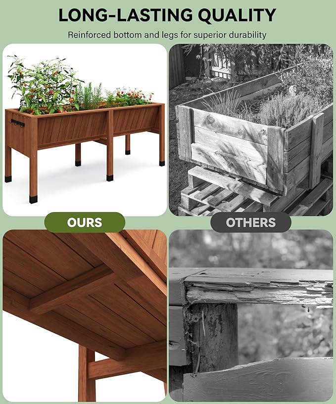 Large Wood Raised Bed Planter with Hooks Raised Garden Beds for Vegetables Herbs &amp Flowers Wood Planter Box Stand for Backyard Patio Balcony