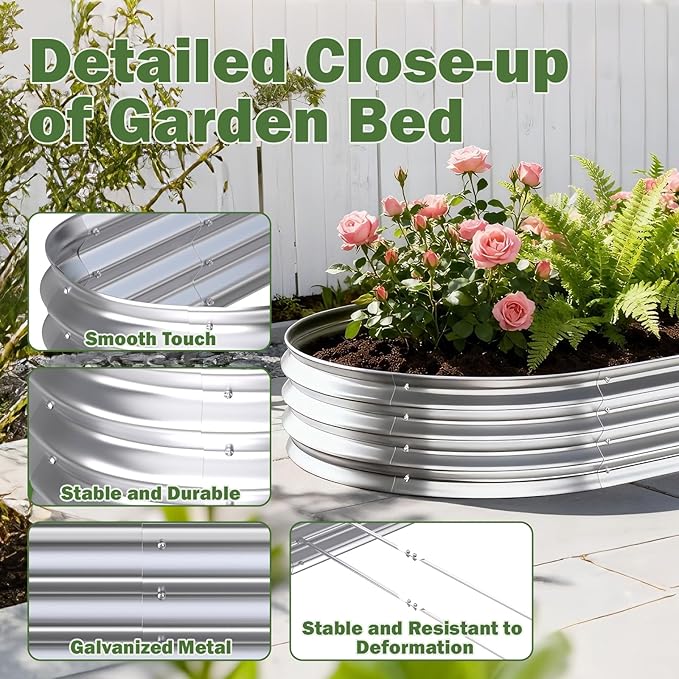 Galvanized Raised Garden Bed Outdoor 8x2x1ft Metal Heavy Duty Planter Boxes for Gardening Easy Assemble Small Oval Plant Container Kit for Vegetables Flowers Fruits Silver 1 Pack
