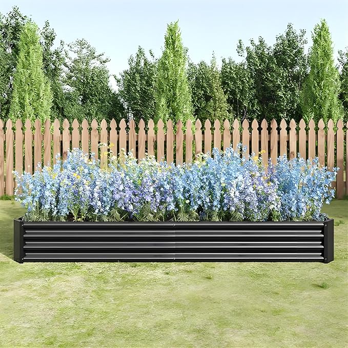LANOVAGEAR Raised Garden Bed Kit - Metal Raised Bed Garden 7.6x3.7x0.98ft for Flower Planters Vegetables Herb (Black)
