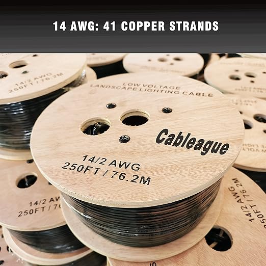 14/2 Low Voltage Landscape Lighting Wire 250ft 14AWG*2C Waterproof Pure Copper Outdoor Direct Burial 250 feet Black