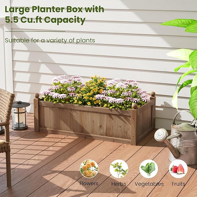 Giantex Wood Raised Garden Bed 46x24x16 Rectangular Planter Box w/Drainage Holes for Growing Vegetables Flowers Herbs Fruits Easy Assembly Outdoor Planting Bed for Backyard Garden Lawn