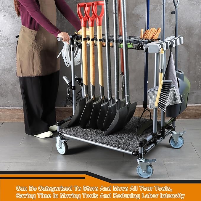 Heavy-Duty Garden Tool Organizer Cart Ideal for Gardening Upgraded 5-Inch Wheels for Lawn &amp Sand Long-Handle Tool Storage