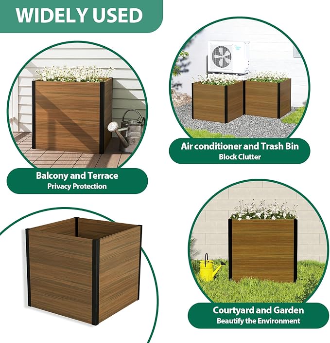 mondaria Modular Raised Garden Bed 2.6x2.6x2.5Ft Outdoor Rot-Resistant Planter Box Wood Plastic Composite DIY Combination Flower Bed Kit for Vegetables Herb (Brown)