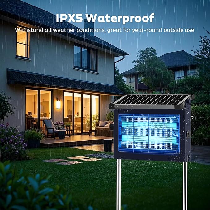 Solar Bug Zapper Outdoor Mosquito Zapper Waterproof Electric Fly Zapper Rechargeable Mosquito Killer Lamp with 10W Solar Panel 4500V Cordless Fly Trap for Backyard Patio Garden RV Camping