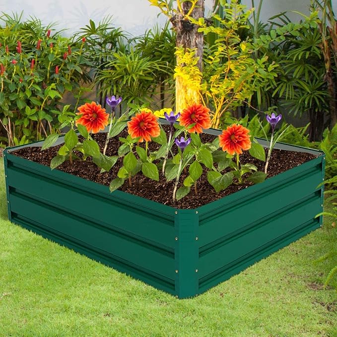 GRAFFY Steel Raised Garden Bed Reinforced Plant Growing Container for Vegetable Flower Herb Plants Outdoor Grass Patio Lawn Garden Beds Box (40 L x 32 W x 12.0 H)