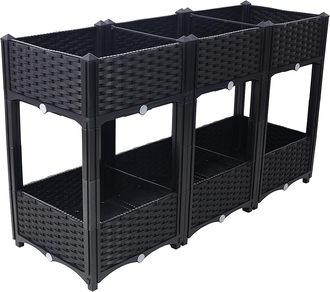 Planter Raised Beds Elevated Drainage Plug Raised for VegetableFlowerHerb Outdoor Standing Planter Beds Gardening KitBlack47.2x15.7x27.7 RP196
