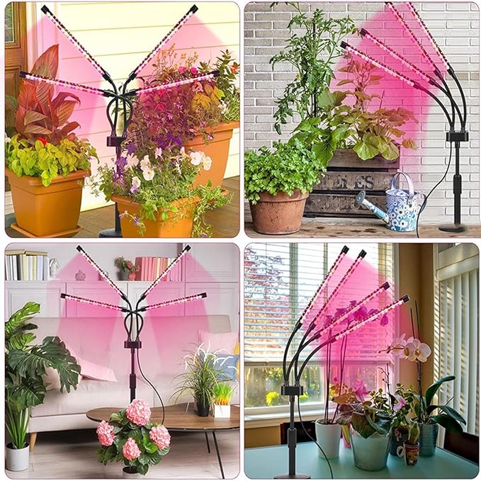 LED Grow Lights for Indoor Plants Plant Grow Lights Full Spectrum Auto ON Off with 3/9/12H Timer 9 Dimmable Lightness Clip-On Desk Grow Lamp Bulbs (Three Head)