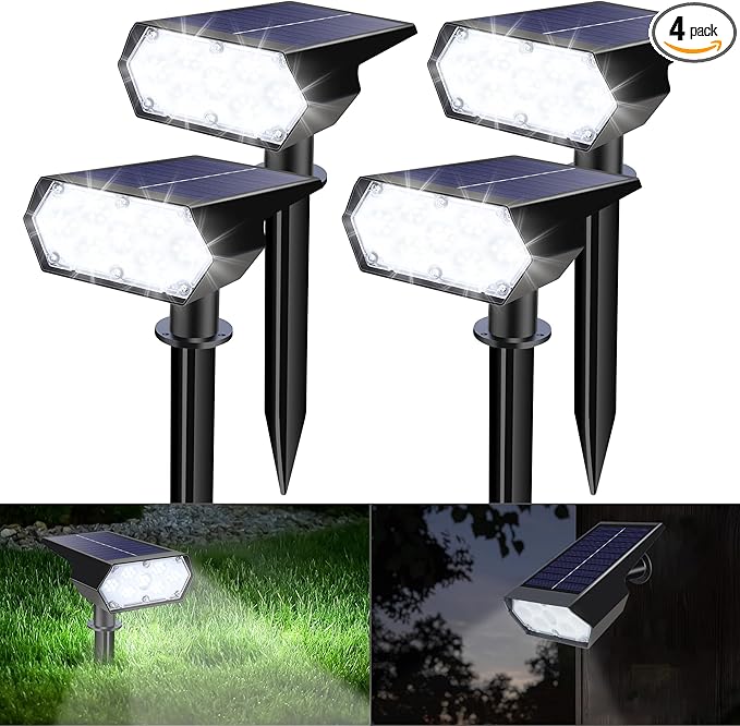 LYHOPE Solar Spot Light Outdoor 49 LED Lights for Outside 2 Modes Solar Powered Spotlights Waterproof Pathway Light for Garden Yard Walkway Driveway Landscape Decorations (4 Pack-Cool White)