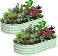 2-Pack Raised Garden Bed 6x3x1ft Oval Raised Planter Beds with Open-Ended Base Galvanized Metal Garden Bed Outdoor for Vegetables Flowers Green Color