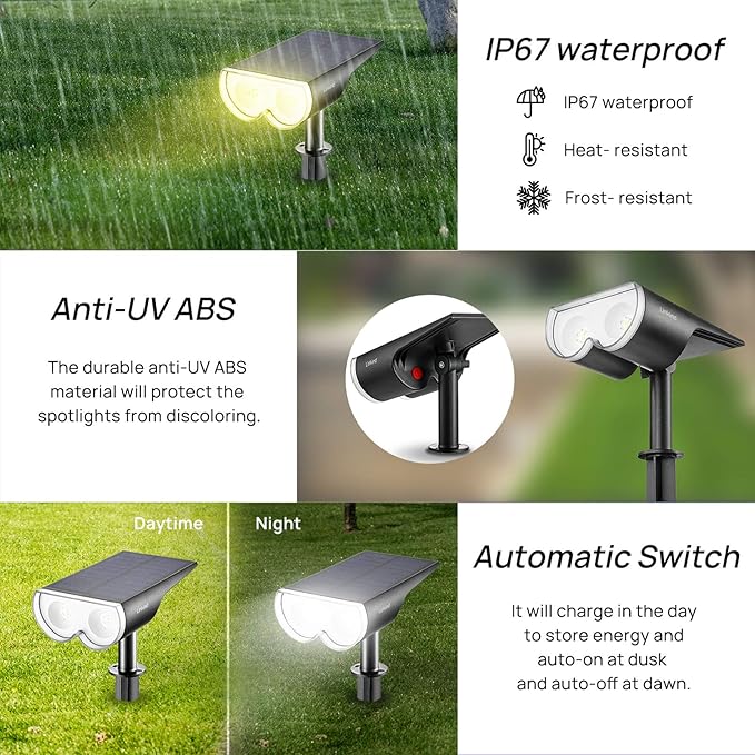 Linkind Multicolor Solar Spot Lights 4 Pack+ Warm White Solar Pathway Lights 8 Pack
