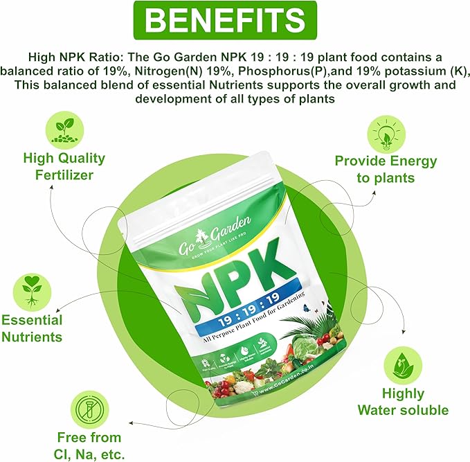 Go Garden Npk 19 Fertilizer Powder for All Plants Growth Plant Food Growth for All Types of Plants and Gardening Purpose 950Gm