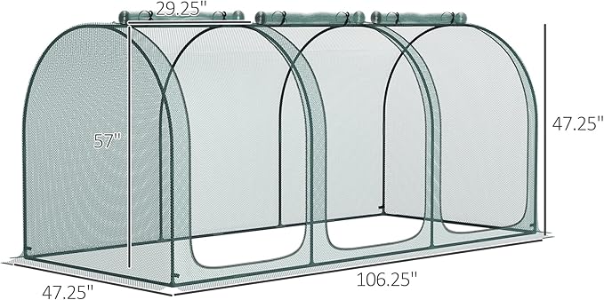 9' x 4' Crop Cage Plant Protection Tent with Three Zippered Doors Storage Bag and 6 Ground Stakes for Garden Yard Lawn Green