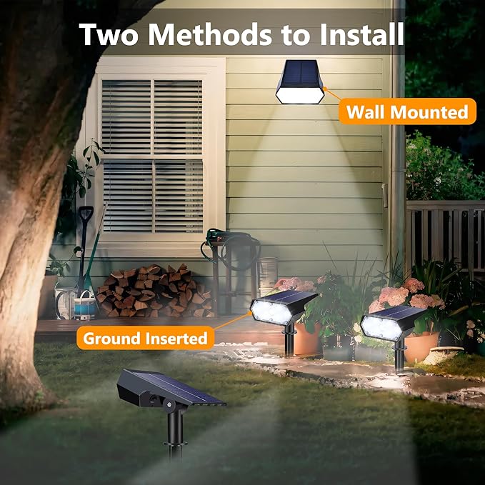 LYHOPE Solar Spot Light Outdoor 49 LED Lights for Outside 2 Modes Solar Powered Spotlights Waterproof Pathway Light for Garden Yard Walkway Driveway Landscape Decorations (4 Pack-Cool White)