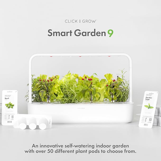 Click &amp Grow Indoor Herb Garden Kit with Grow Light | Easier Than Hydroponics Growing System | Smart Garden for Home Kitchen Windowsill | Vegetable &amp Herb Garden Starter Kit with 9 Plant pods
