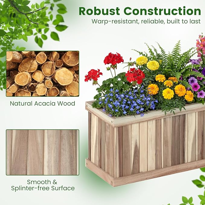 Wood Raised Garden Bed Rectangular Planter Box with Liner &amp Drainage Easy Assembly for Growing Vegetable Flower Herb Fruit Outdoor Planting Bed for Backyard Garden (2 36” x 12” x 12”)