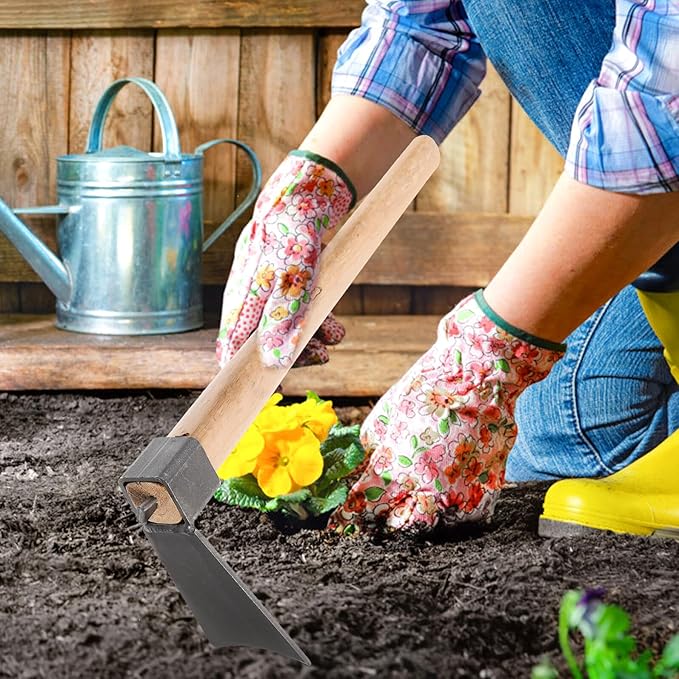 2pcs Garden Tool Set with Wooden Handles – Compact Vegetable Farming Hoe and Household Gardening Rake for Soil Loosening Weeding and Planting in Flower Beds and Vegetable Gardens