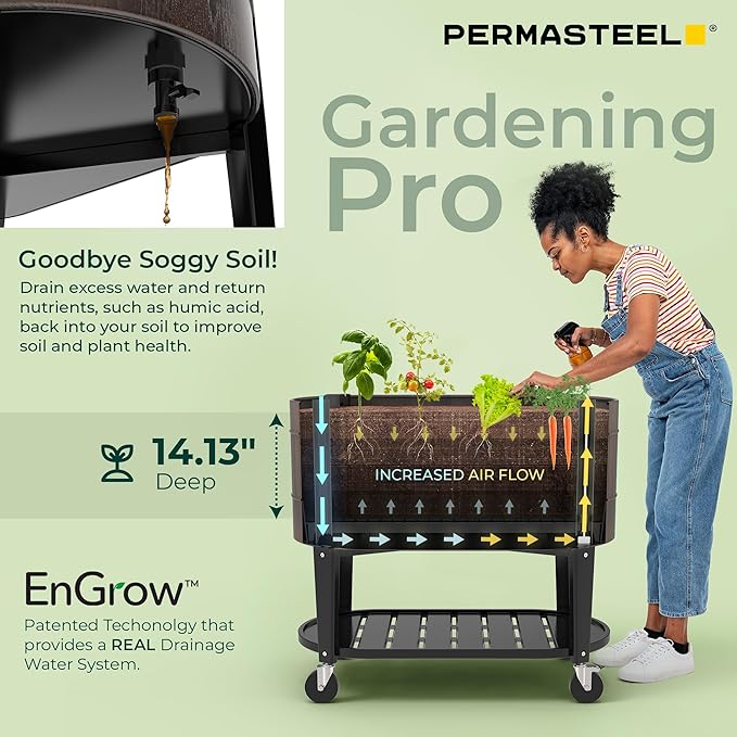 Permasteel Raised Garden Bed with Legs 40×20×37 in Planter Box with EnGrow™ TrueSoil™ Technology for Vegetables Flowers Herbs and Fruit Outdoor Indoor Storage Shelf Wood Brown