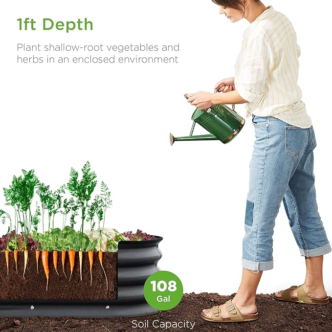 Best Choice Products 8x2x1ft Outdoor Metal Raised Garden Bed Oval Deep Root Planter Box for Vegetables Flowers Herbs and Succulents w/ 108 Gallon Capacity - Charcoal