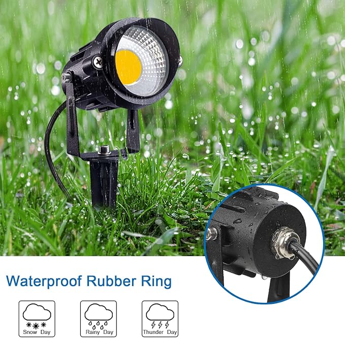 SUNVIE 120V Spot Lights Outdoor LED Landscape Lighting 12W AC Spotlights for Yard Waterproof Landscape Spotlight with Spiked Stake for Tree Garden Pathway Warm White Flag Lights US 3-Plug in 4 Pack