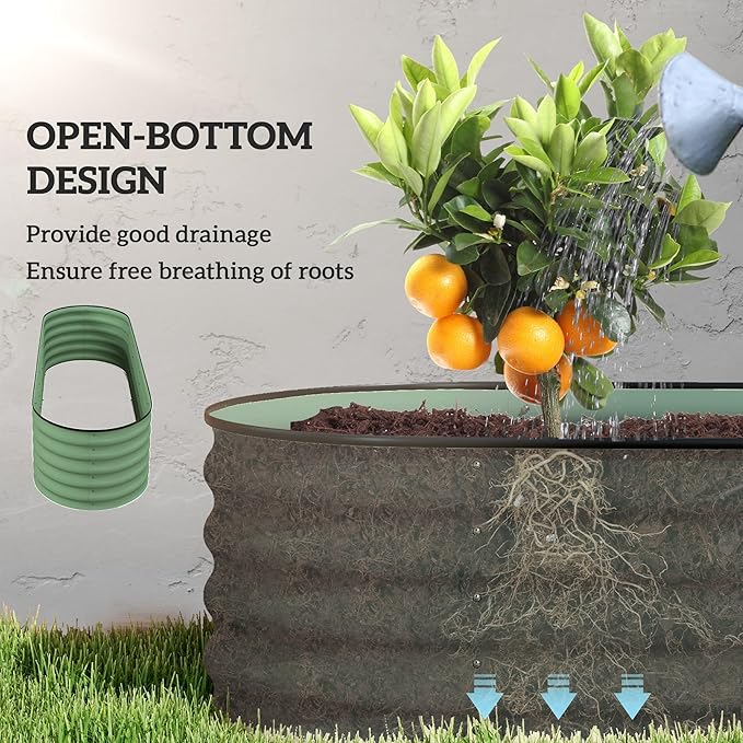 6.5' x 2' x 1.4' Galvanized Raised Garden Bed Kit Outdoor Metal Elevated Planter Box with Safety Edging Easy DIY Stock Tank for Growing Flowers Herbs Vegetables Green
