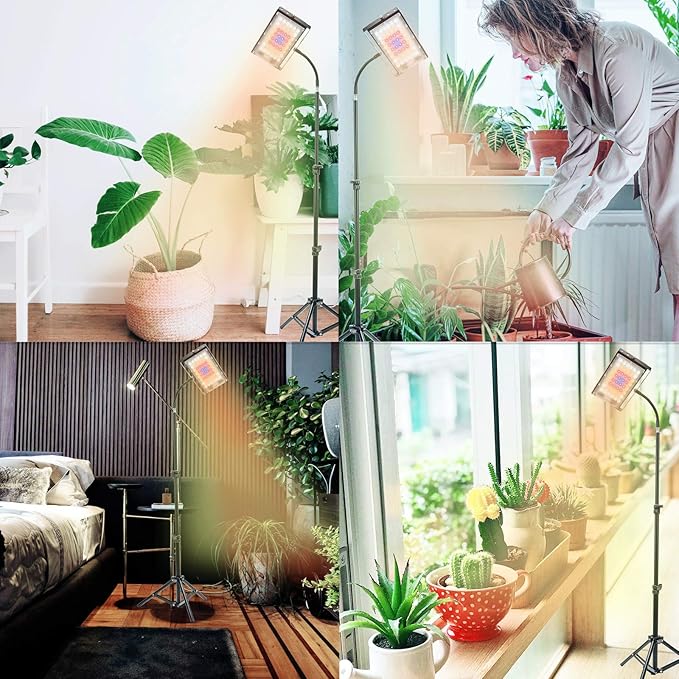 Plant Light for Indoor Plants 150W LED Full Spectrum Floor Plant Lights with Stand 4 Adjustable Levels House Plants Light IP65 Waterproof 18-47Inch Seedling Grow Light (Garden Gloves Included)