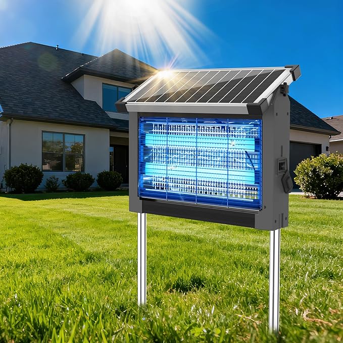 Solar Bug Zapper Outdoor Mosquito Zapper Waterproof Electric Fly Zapper Rechargeable Mosquito Killer Lamp with 10W Solar Panel 4500V Cordless Fly Trap for Backyard Patio Garden RV Camping