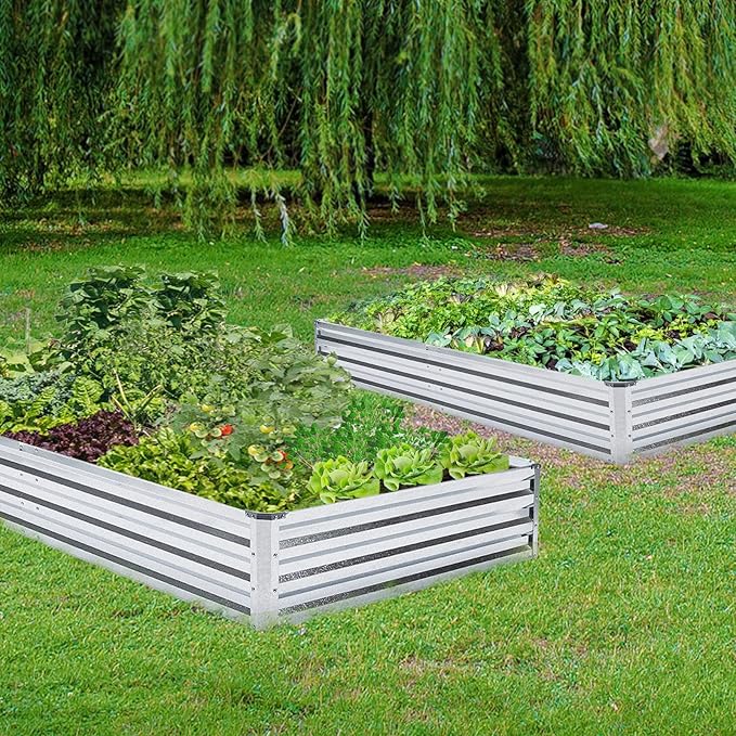 Galvanized Raised Garden Bed 2pcs Pack - Metal Raised Bed Garden Kit 4'x8'x1' for Flower Planters Vegetables Herb