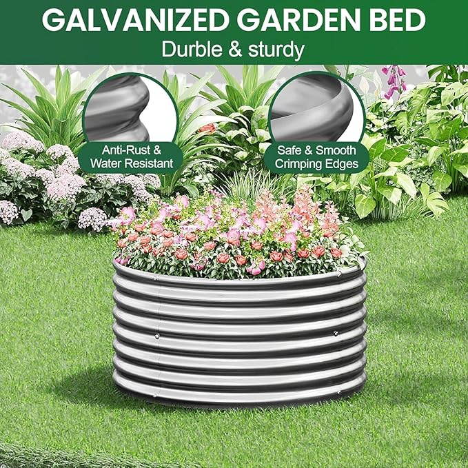 5 Pack 2x2FT Round Corrugated Galvanized Steel Raised Garden Bed Outdoor Metal Above Ground Garden Bed for Vegetables and Flowers Raised Beds for Gardening-2x2FTx10Inch