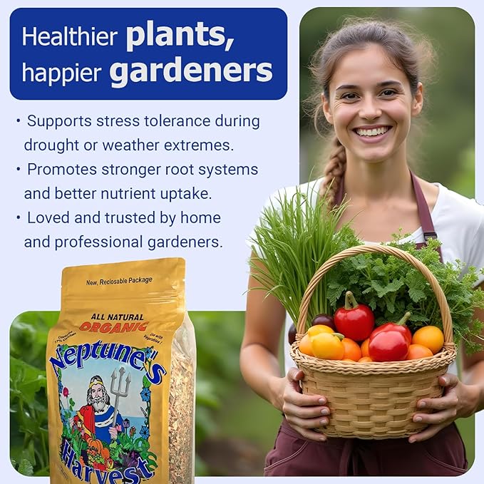 Neptune’s Harvest Organic Crab &amp Lobster Shell Multi-Purpose Plant Food (5-3-0) - 4 LB Resealable Bag - Rich in Nutrients Soil Fertilizer - Plant Food for Lawns Gardens and Vegetables