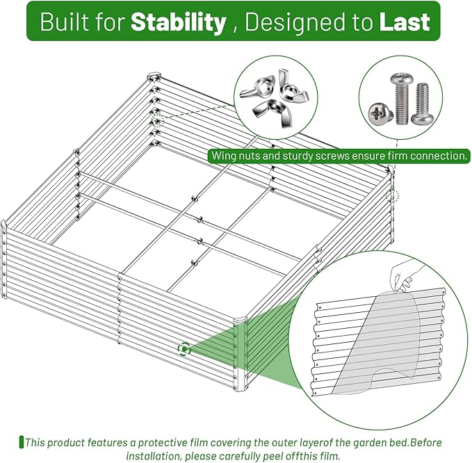 SnugNiture Galvanized Raised Garden Bed 4x4x2FT Outdoor Large Metal Planter Box Steel Kit for Planting Vegetables Flowers Beige White