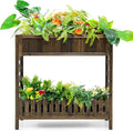 S AFSTAR 2-Tier Raised Garden Bed Indoor Outdoor Flower Bed with Bottom Shelf Fence 35.5” H Wood Elevated Planter Box for Vegetable Flower Herb Succulent Ideal for Patio Balcony Backyard
