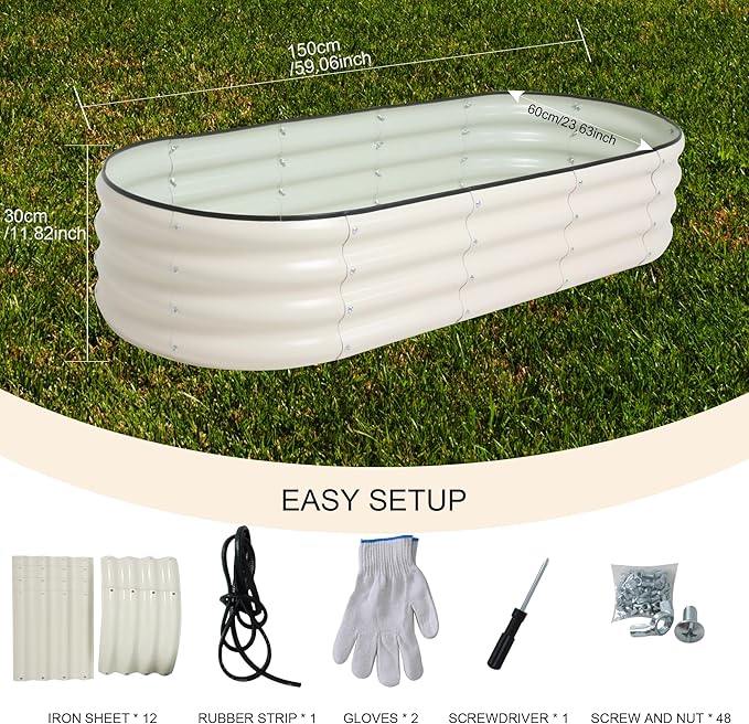 Galvanized Raised Garden Bed Kit Outdoor Metal Garden Planter Box for Backyard Gardening Planting Vegetables and Patio (59x23.6x11.8)