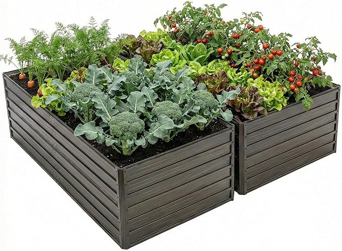 8x4x2ft 2pcs Tall Galvanized Raised Garden Bed Kit Large Metal Planter Box with Support Rods Safety Rubber Edge &amp Gloves Outdoor Raised Garden Bed for Vegetables Flowers &amp Herbs