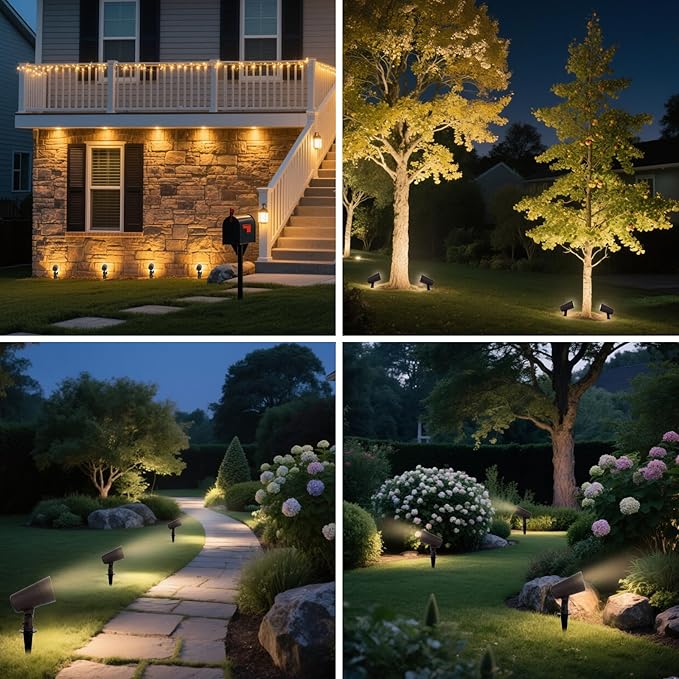 3CCT LED Landscape Lights with Connectors 12V Low Voltage 3000K/4000K/5000K Selectable 3W 200LM Outdoor Waterproof Garden Pathway Lights Wall Tree Flag Spotlights with Spike Stand 8 Pack