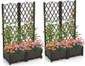 Giantex 2 Pack Raised Garden Beds with Trellis Planter Box for Vine Growing Climbing Vegetable Herb Flower Outdoor Floor Plant Bed with Self-Watering Drain Hole for Yard Balcony