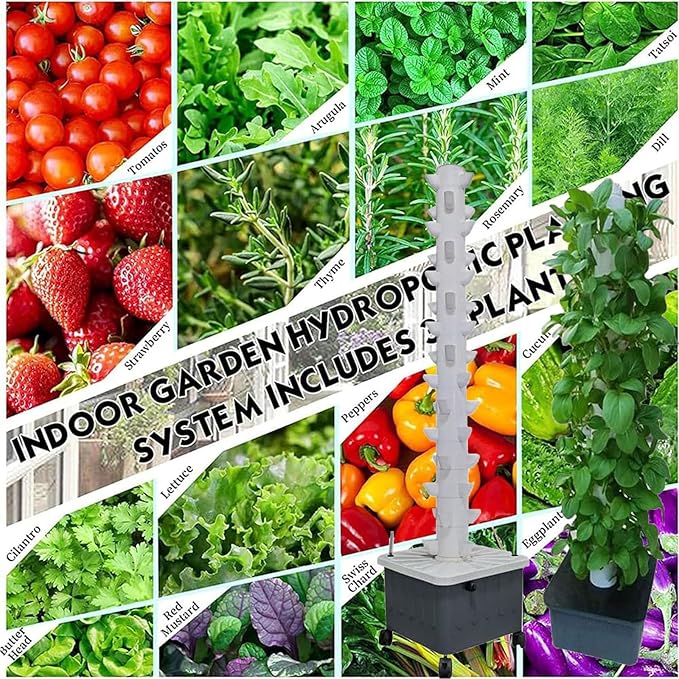 Hydroponic Tower hydroponic Planting Tower aeroponic Planting kit Smart for Fruits and Vegetables (45 Holes)
