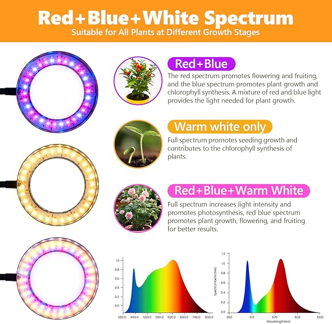 Desk Top Grow Lights for Indoor PlantsFull Spectrum Table Plant Light24.2 Telescope StandUV LED Red Blue Halo Growing LampAdjustable GooseneckAuto Timer3 Lighting Modes10-Level Dimmable