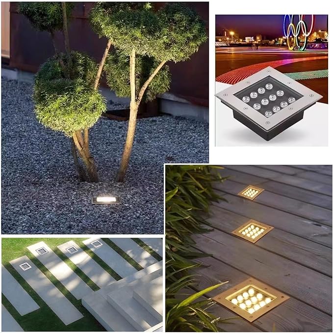 Outdoor Recessed Ground Light LED Underground Lights IP66 Waterproof AC85-110V Square Spotlight for Garden Pathway Fence Yard Patio Walkway Landscape Lighting