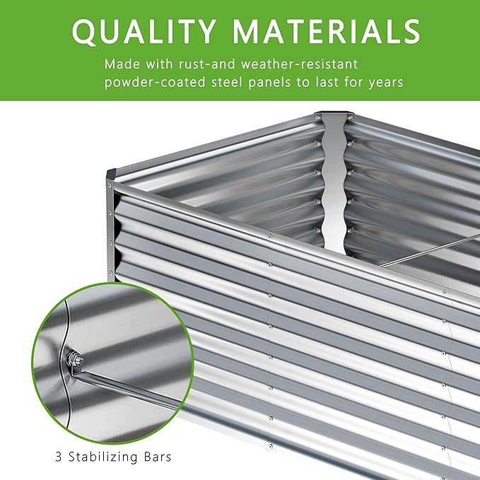 2PCS 8x4x1FT Galvanized Raised Garden BedPlanter Raised Beds-Metal Garden BoxLarge Plant for Outdoor Planting Vegetables BedFlowerherb-Silver