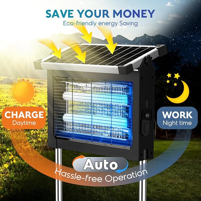 Solar Bug Zapper Outdoor PhatroyYee Mosquito Zapper 4500V Waterproof Portable Fly Zapper Rechargeable Electric Mosquito Killer Cordless Fly Insect Mosquitos Trap for Patio Yard Home Garden Camping