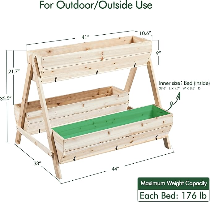 Yaheetech 44 x 36.5 x 35.5 Wooden Raised Garden Bed with Legs 3 Tiers Raised Garden Beds Outdoor Elevated Planter Boxs Outdoor for Flowers Vegetables Herbs 1pc